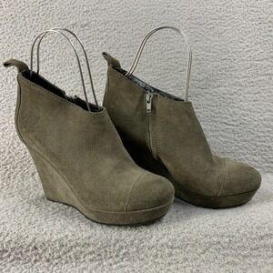 Diesel Booties 7.5 Gray Suede Wedge High Heel Side Zip Boot Y2K Office Siren
